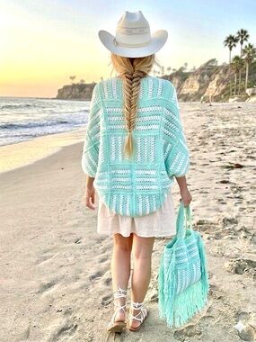 Artisan patchwork MINT dream boho Cocoon kimono shrug farmhouse cottagecore vibe